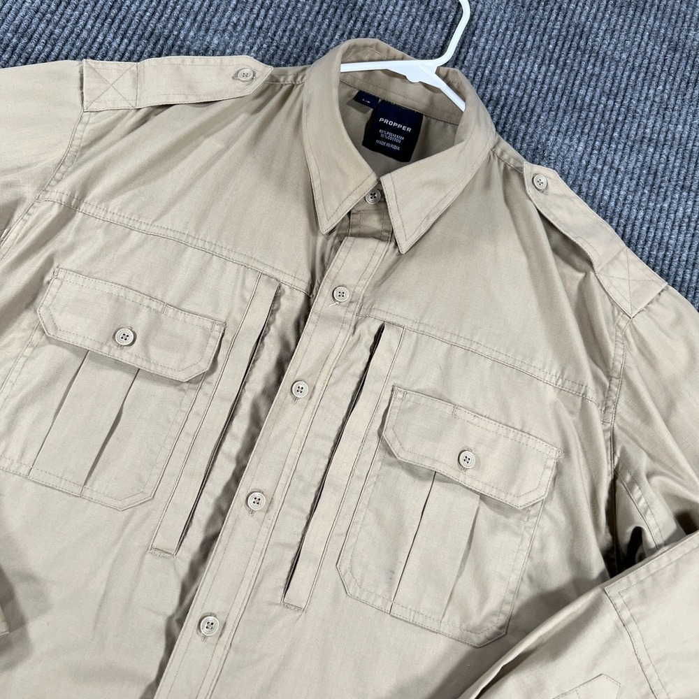 Propper Shirt Mens Large Beige Long Sleeve Button Up Work Security Utility‎